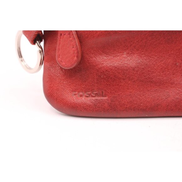 Fossil Red Genuine Leather Mini Coin Purse Wallet Zippers Pockets w/ Key Ring - Picture 5 of 10